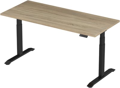 Zit-sta bureau elektrisch verstelbaar - 180 x 80 cm - hoogte 65-130 cm - NPR 1813 & NEN-EN 527 - zwart onderstel / grijs eiken blad