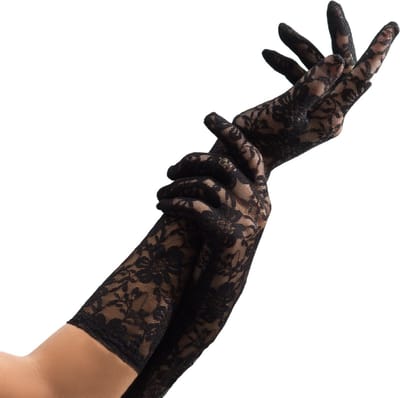 Partychimp Voordeelverpakking 6 pack Handschoenen Kant Dames Accessoires Carnavalskleding Dames - Polyester – Zwart – 6 pack