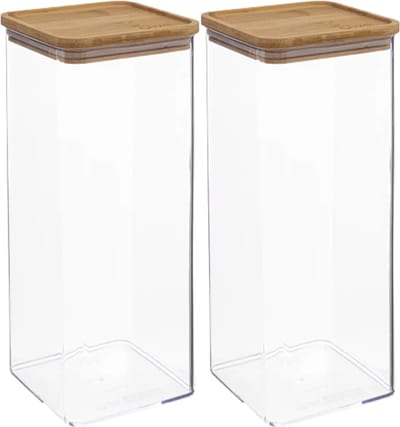 5Five - 2x - Keuken voorraadpot - Berlino - kunststof/bamboe - 2000 ml