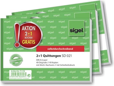 Sigel T1178 Kwitanties DIN A6 liggend Aantal pagina's: 40 3 stuk(s)