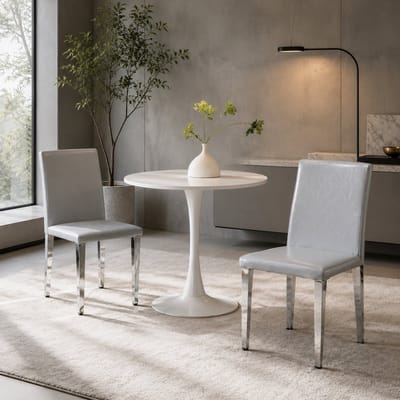 Eetkamerstoelen - Set Van 2 - PU Leer - Gestoffeerde eetkamerstoel - Eetkamerstoel - Met rugleuning - Eettafelstoel - Eetkamerstoelen - Stoel - Moderne stijl - Lichtgrijs, zilver
