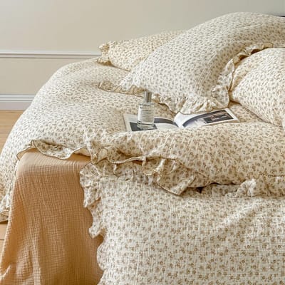 Retro Klein Fris Puur Katoen Gekreukt Gaas Dekbedovertrek Zacht En Huidvriendelijk Katoen Dubbellaags Garen 4-Delige Set 1.5-1 bed 4pc quilt2*2.3m