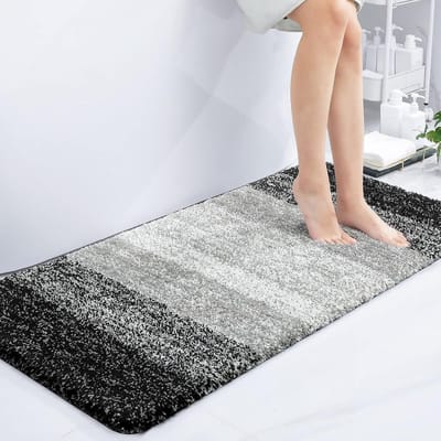 Zachte badkamertapijt, 60 x 120 cm, antislip, wasbaar, wollig, hoogpolig, microvezel, absorberend, zwart
