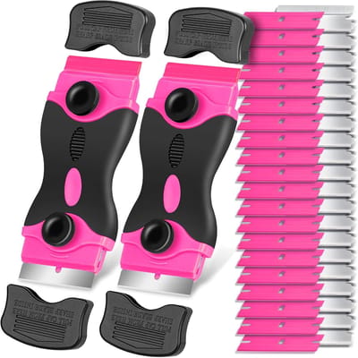 2 Stuks Scheermesjescraper Set - Met 40 Extra Mesjes, Plastic Verfscraper voor Glas Kookplaten, Ramen, Ovens & Vloeren