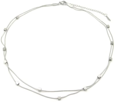 Ketting - halsketting - sieraad - accessoire - zilverkleurig - RVS - laagjes - blokjes - hip - trendy - tijdloos - chique - feest - geschenk - cadeau - dames - vrouwen