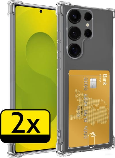 Hoesje - 2 Stuks - Geschikt voor Samsung Galaxy S25 Ultra - Met Pashouder en Kaarthouder - Telefoon Hoes Shockproof - Siliconen Case - Back Cover - Shock Proof - Pasjes Houder - Telefoonhoesjes - Transparant