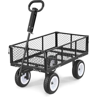 Tuinwagen, 408,2 kg, Heavy Duty Stalen Werktuigenwagen voor Tuin en Erf met 10-Inch Banden, Buiten Tuinstoel met Verstelbaar Handvat, Afneembaar