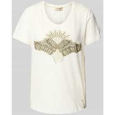 T-shirt met geribde V-hals, model 'Nadine'