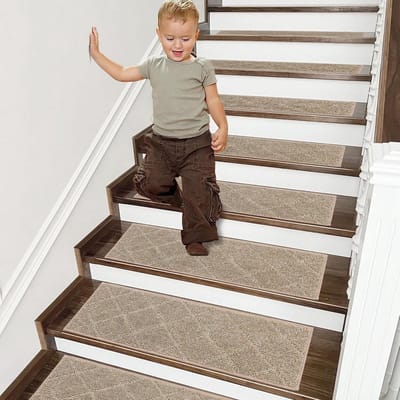 Candala Set van 4 traptreden, 70 x 22 cm, antislip, zelfklevend, machinewasbaar, 100% polyester, TPE-rug, ideaal voor kinderen, senioren en huisdieren, beige