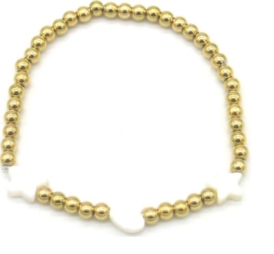 Armband - Dames - RVS - Roestvrij Staal - Kralenarmband - Goudkleurig - Sterren - Hartje - Elastisch – valentijn – cadeau