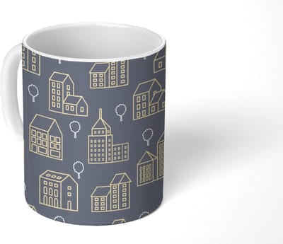 Mok - Koffiemok - Patronen - Gebouwen - Goud - Mokken - 350 ML - Beker - Koffiemokken - Theemok