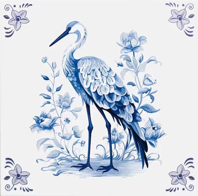 Delfts blauw tegeltje ooievaar design - delfts blauw wandbord - delftsblauw - hollandse cadeautjes - wanddecoratie - decoratieve accessoires