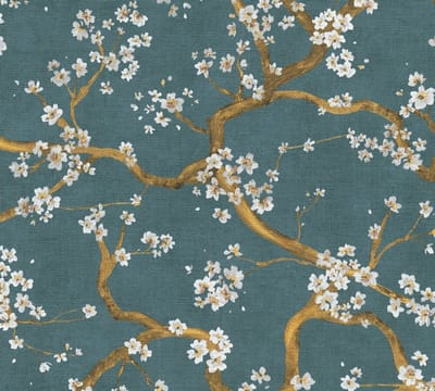 KERSENBLOESEM BEHANG | Floraal - Blauw Groen Goud - A.S. Création Metropolitan Stories Hot Spots