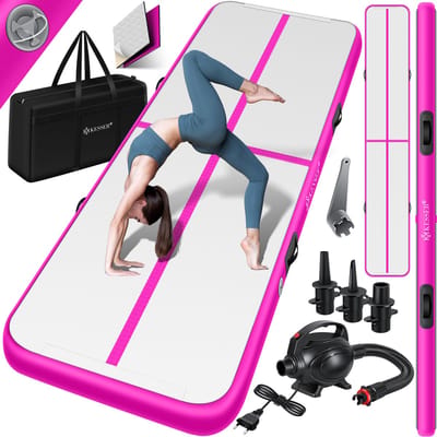 KESSER® Gymnastiekmat Opblaasbare Airtrack Fitnessmat|Yogamat,Tumblingmatten,Trainingsmat,Sportmat |Sporten & Spelen|Buiten & Binnen|incl. Draagtas & Electr. Luchtpomp - Roze / 6M