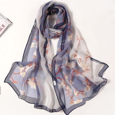 Dames Sjaal Druk - Zijde Sjaal met Bloemen Print - Lichtgewicht Chiffon voor Lente en Herfst