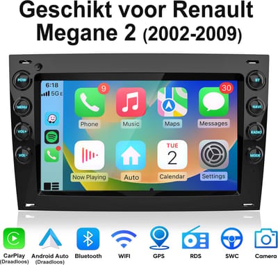 JUNSUN Autoradio met Bluetooth - Geschikt voor Renault Megane II 2002-2009 - Android 15 - Draadloos CarPlay & Android Auto - 7 Inch IPS Touchscreen - Navigatiesysteem - 2GB+64GB - DSP -RDS - Stuurwielbediening- DAB+ - WiFi - USB - Quad-core processor