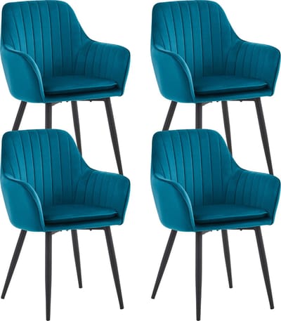 Colenis® - Lavinia Eetkamerstoel - Set Van 4 - Petrol - Velvet - Industrieel - Met armleuning - Stoel