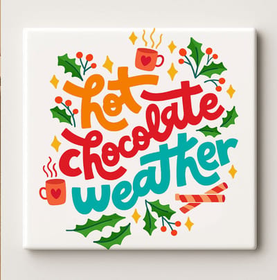 Hot Chocolate Weather Tegel – 15x15 cm Gezellige Winter Keramische Wandtegel – Feestelijk Cadeau voor Chocolademelk & Kerstliefhebbers