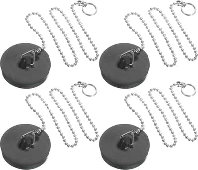 4x Universele Zwarte Afvoerstoppers met Ketting voor Wastafel, Bad en Keuken