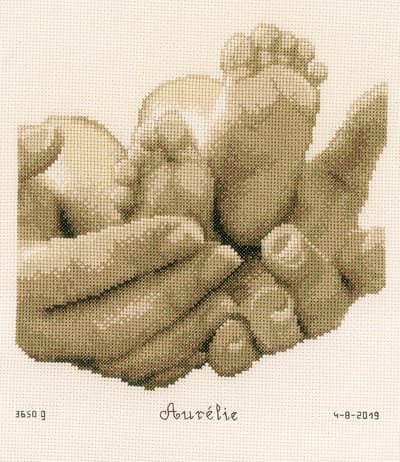 Vervaco - Telpakket kit - Geboorte - Sepia - Babyvoetjes - PN-0153837 - Borduren - Borduurpakket - Borduurpakket geboorte - Borduurpakket volwassenen