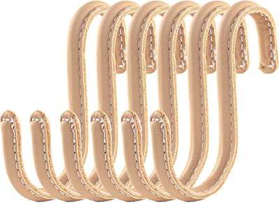 Brute Strength - Leren S-haken - Naturel - 6 stuks - Kledinghaak – Leer - kapstokhaak - Ophanghaken – handdoekhaakjes - kledinghaken