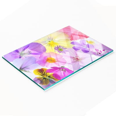 Serveerplank van gehard glas met viooltjesmotief, 80x52 cm