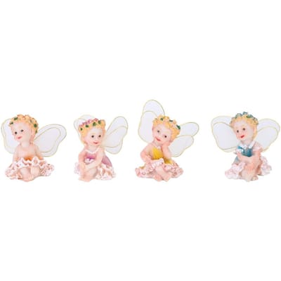 4 Stuks Mooi Hars Ambacht Zittende Fee Decor Ornament voor Huis Tuin Landschap Decoratie white