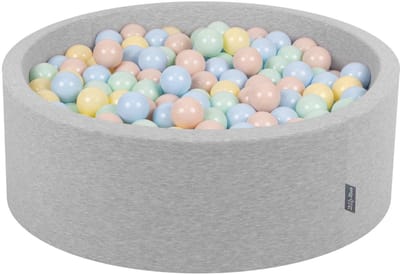 KiddyMoon ballenbad 90x30cm - 200 ballen ∅ 7cm ballenbad met kleurrijke ballen - voor baby's kinderen rond - lichtgrijs: pastelbeige pastelblauw pastelgeel mince