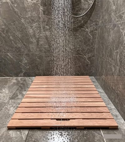 Stevige teakhouten badmat voor de douche, houten vloermat voor de badkamer, antislip douchemat voor spa, sauna, zwembad, jacuzzi - vloerdecoratie en -bescherming, binnen en buiten