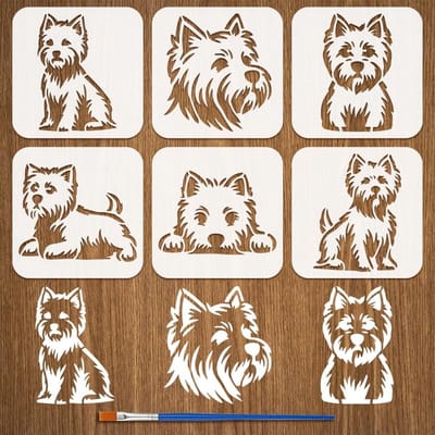 6 Stijlen West Highland White Terrier Borstelsjablonen 15x15cm - Hondenpatroon Schilderen, Dieren Thema's en Houten Sjablonen voor Creatieve Projecten