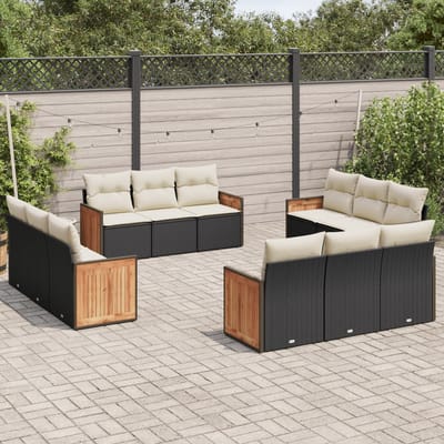 vidaXL - 12-delige - Loungeset - met - kussens - poly - rattan - zwart
