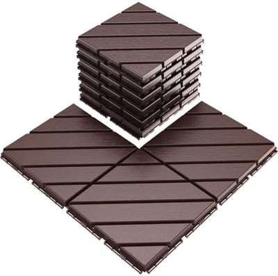 Kunststof Dektegels - Terrasvloeren Buiten - Alle Weersomstandigheden - Dubbel Grid Basis - 30x30cm Pak 9 - Donkerbruin