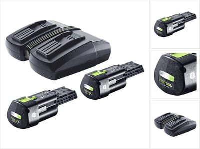 Festool energieset 2x BP 18 Li 3,0 Ergo I accu 18 V 3,0 Ah / 3000 mAh Li-Ion ( 2x 577704 ) + TCL 6 DUO dubbele oplader ( 577017 )