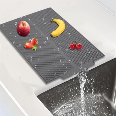 Praktische Afvoermat voor Keuken, Lichtgrijs, Silicone, Vouwbaar, Warmtebestendig, Ideaal voor Droogrekken en Borden Drogen, 43 x 34 x 0.6 cm