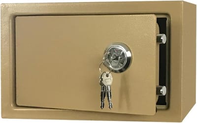 Documentenkluis - Stalen kluis - Thuisopslag - Antidiefstal - 17x23x17 cm - Goud