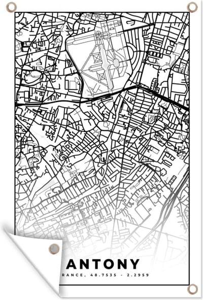 Muurdecoratie Stadskaart - Antony - Frankrijk - Kaart - Plattegrond - Zwart wit - 120x180 cm - Tuinposter - Tuindoek
