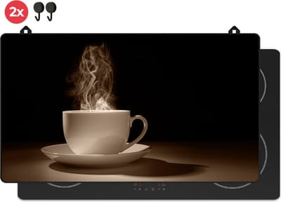 KitchyMist Inductie Beschermer 90x52 cm - Koffie Kopje - Kookplaat Beschermer - Afdekplaat voor Kookplaat - Inductie Mat - Spatscherm Achterwand Keuken