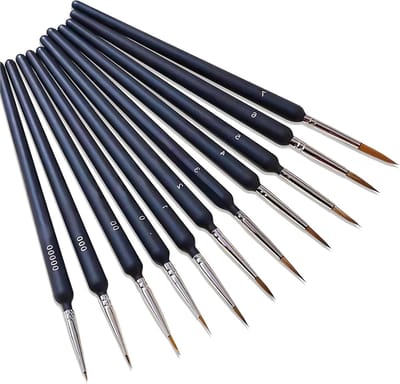 Complete Set van 11 Acrylborstels voor Schilderen, Waterverf en Modelbouw - Fijne Detailborstels voor Nauwkeurig Werk en Schilderen op Nummer