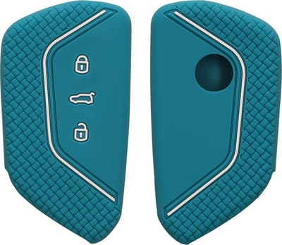 kwmobile autosleutel hoesje geschikt voor VW Golf 8 3-knops autosleutel hoes - Siliconen autosleutel behuizing - Auto sleutel case met honingraat - Sleuteletui in petrol / wit