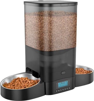 SP® Automatische Voerbak (kat, hond) - Automatische Voerbak Voor Katten met Timer - Spraakopname - Zwart - 20cm x 18cm x 36cm