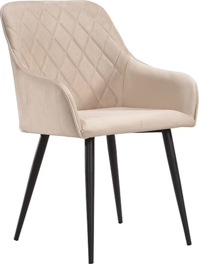 Soof&Tess - Set van 6 - Bergamo Eetkamerstoel - Beige - Fluweel - Velvet - Industrieel - Met armleuning - Easy Clean Stoffen - Hoge Kwaliteit