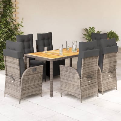 vidaXL - 7-delige - Tuinset - met - kussens - poly - rattan - grijs