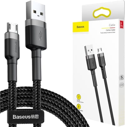 Baseus - Cafule - Kabel duurzame nylon kabel USB / micro-USB-kabel 1,5A 2M zwart-grijs - (CAMKLF-CG1)
