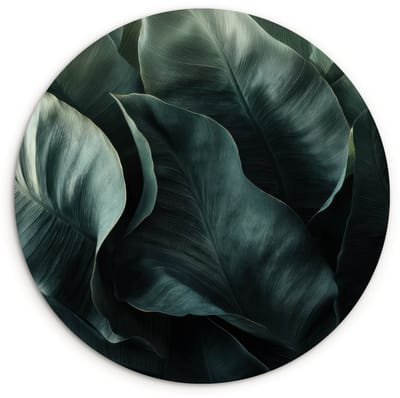WallCircle® Wandcirkel 120x120 cm - Muurcirkel Groen - Bladeren - Glad - Nerven - Muurdecoratie woonkamer - Wanddecoratie slaapkamer - Kamer decoratie accessoires - Ronde schilderijen XXL