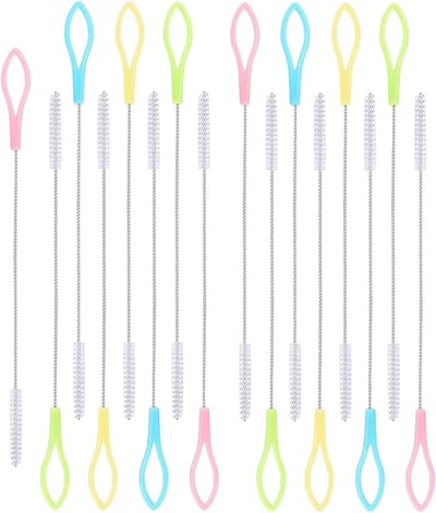 SnelShoppen - 16-delige Rietjes Schoonmaakborstels Set - 19,5 cm Lange Flesborstel - Nylon en RVS voor Testbuizen, Babyflessen, Smalle Openingen, Keuk