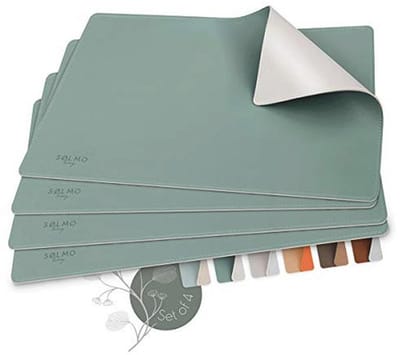 Tweekleurige Hittebestendige Placemat van PU-leer - 4-delige Set, Afwasbaar en Onderhoudsarm voor Kinderen