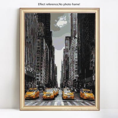 5D Doe-het-zelf Diamantschilderij Borduurwerk Stadsstraat Taxi Diamantmozaïek Kruissteek Strass Steentjes 20X30CM gray