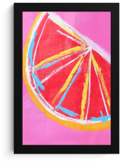 Poster in lijst - Fotolijst 20x30 cm - Posters - Grapefruit - Geschilderd - Roze - Strepen - Posterlijst zwart - Decoratie - Wanddecoratie woonkamer - Muurdecoratie slaapkamer