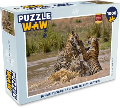 Puzzel Jonge tijgers spelend in het water - Legpuzzel - Puzzel 1000 stukjes volwassenen