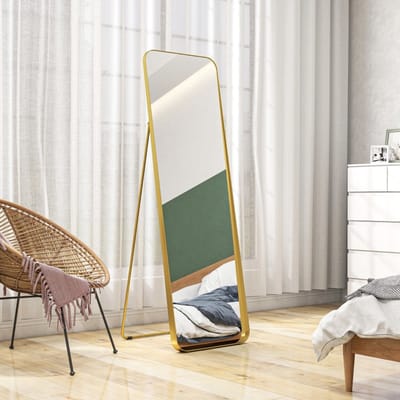 MODFU - Passpiegel - Vrijstaand En Kantelbaar - Elegant Ontwerp - Metaal, Glas En MDF - Goud - 160 x 50 cm